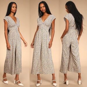 Lulus Blooming In Mind Yellow Floral Print Wide-Leg Jumpsuit